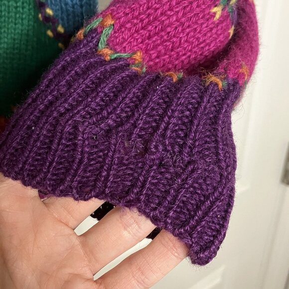 1990 Susan Bristol Cardigan Womens S Wool Knit Patchwork Vintage Flawed - Picture 3 of 11